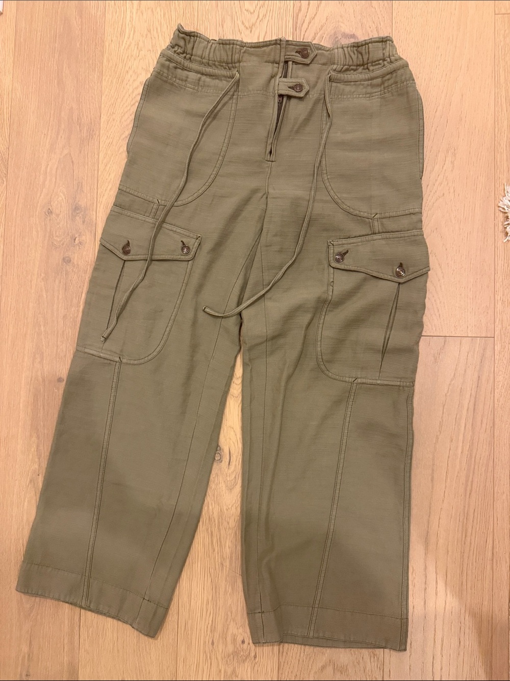 We The Free Olive Green Wide-Leg Cargo Trousers